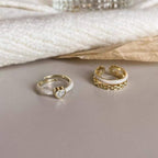 Dual Layer White Enamel Geometric Gold Anti Tarnish Ring Bulk
