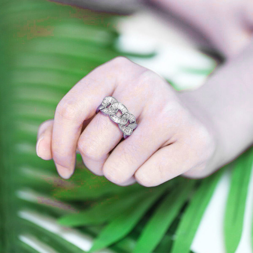 Curb Baguette Cubic Zirconia Silver Anti Tarnish Free Size Ring Bulk