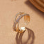 Cross Over Layered Bamboo CZ Gold Anti Tarnish Adjustable Ring Bulk
