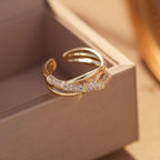 Cross Over Layered Bamboo CZ Gold Anti Tarnish Adjustable Ring Bulk