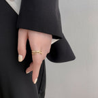 Cross Over Layered Bamboo CZ Gold Anti Tarnish Adjustable Ring Bulk
