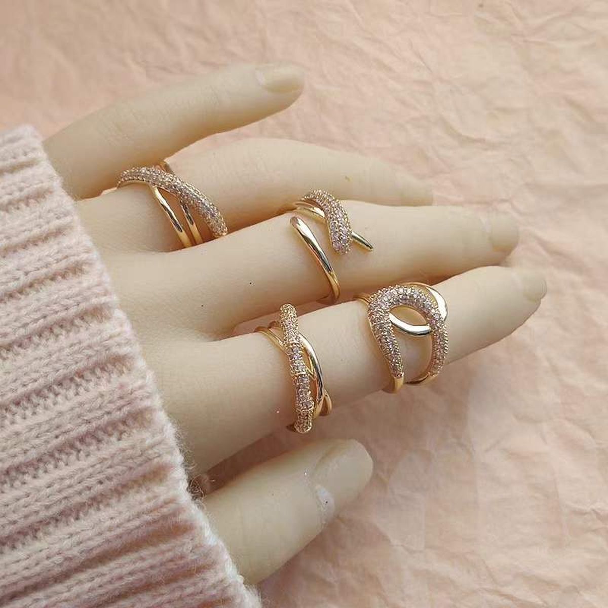 Cross Over Cubic Zirconia 18K Gold Anti Tarnish Adjustable Ring Bulk
