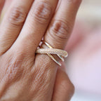 Cross Over Cubic Zirconia 18K Gold Anti Tarnish Adjustable Ring Bulk