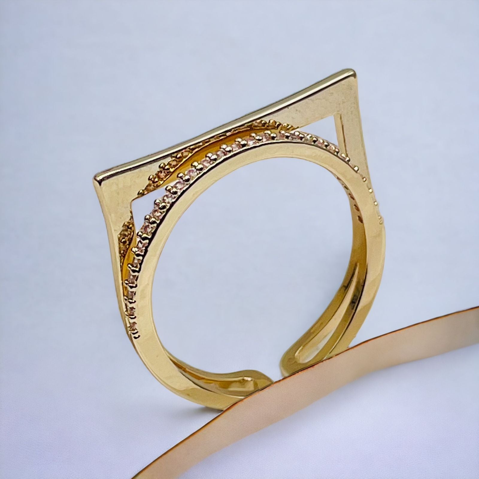 Square Circle CZ 18K Gold Anti Tarnish Adjustable Ring Bulk Main image