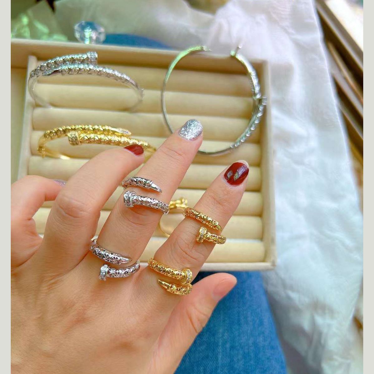 Nail Screw Star Filigree 18K Gold Anti Tarnish Free Size Ring Bulk Secondary image