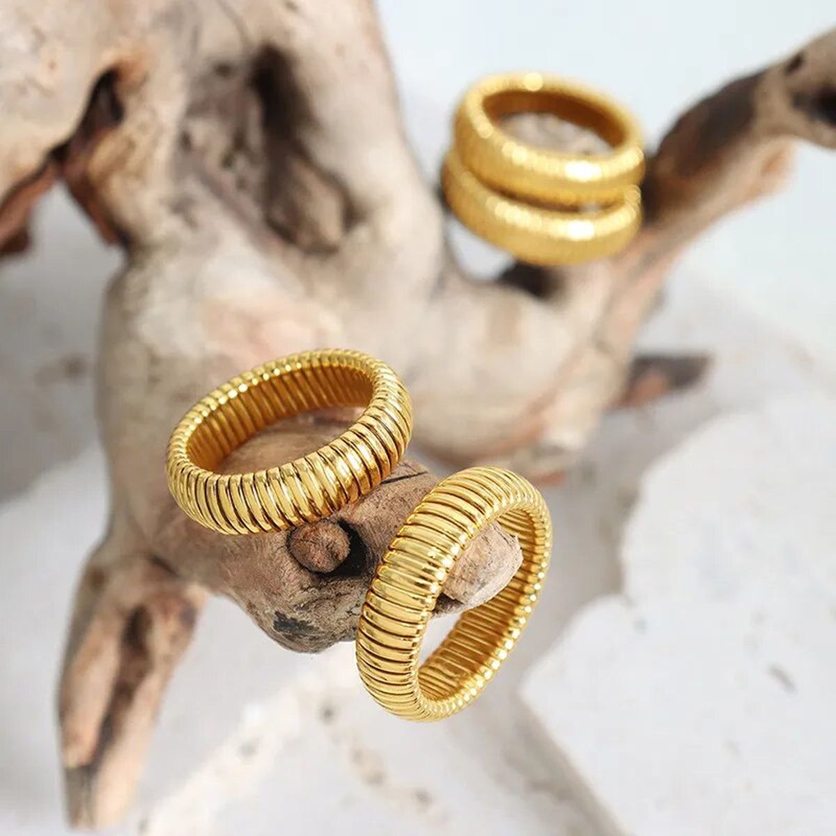Cobra Snake Gold Anti Tarnish Stainless Steel Stretchable Ring Bulk