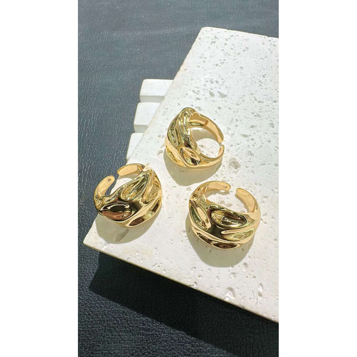 Beaten Glossy Gold 18K Gold Anti Tarnish Open Back Ring for Women Main image