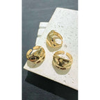 Beaten Glossy Gold 18K Gold Anti Tarnish Open Back Ring for Women