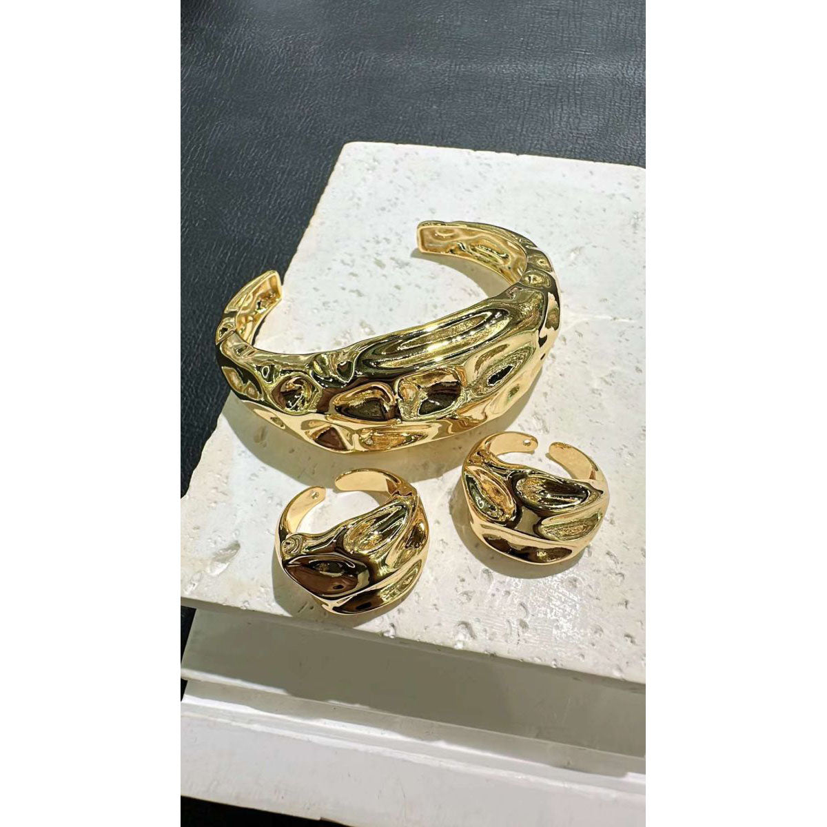 Beaten Glossy Gold 18K Gold Anti Tarnish Open Back Ring for Women Secondary image