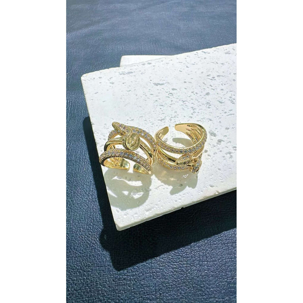 Nail Screw Three Layer CZ 18K Gold Anti Tarnish Open Back Ring Bulk