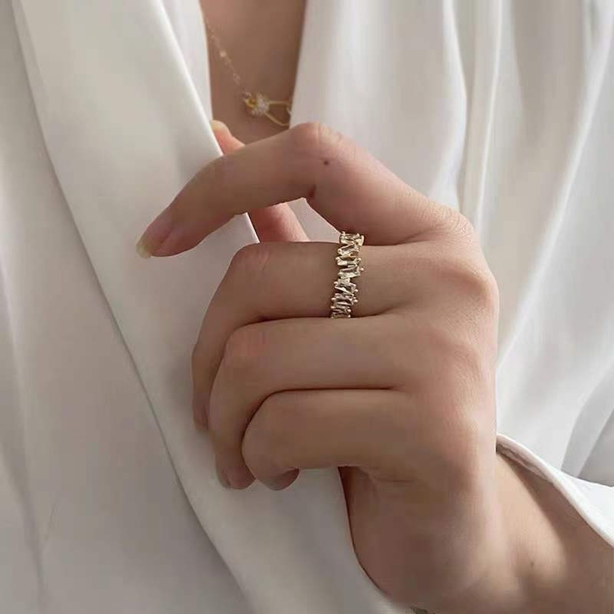Eternity Baguette CZ 18K Gold Free Size Open Back Ring Bulk Secondary image