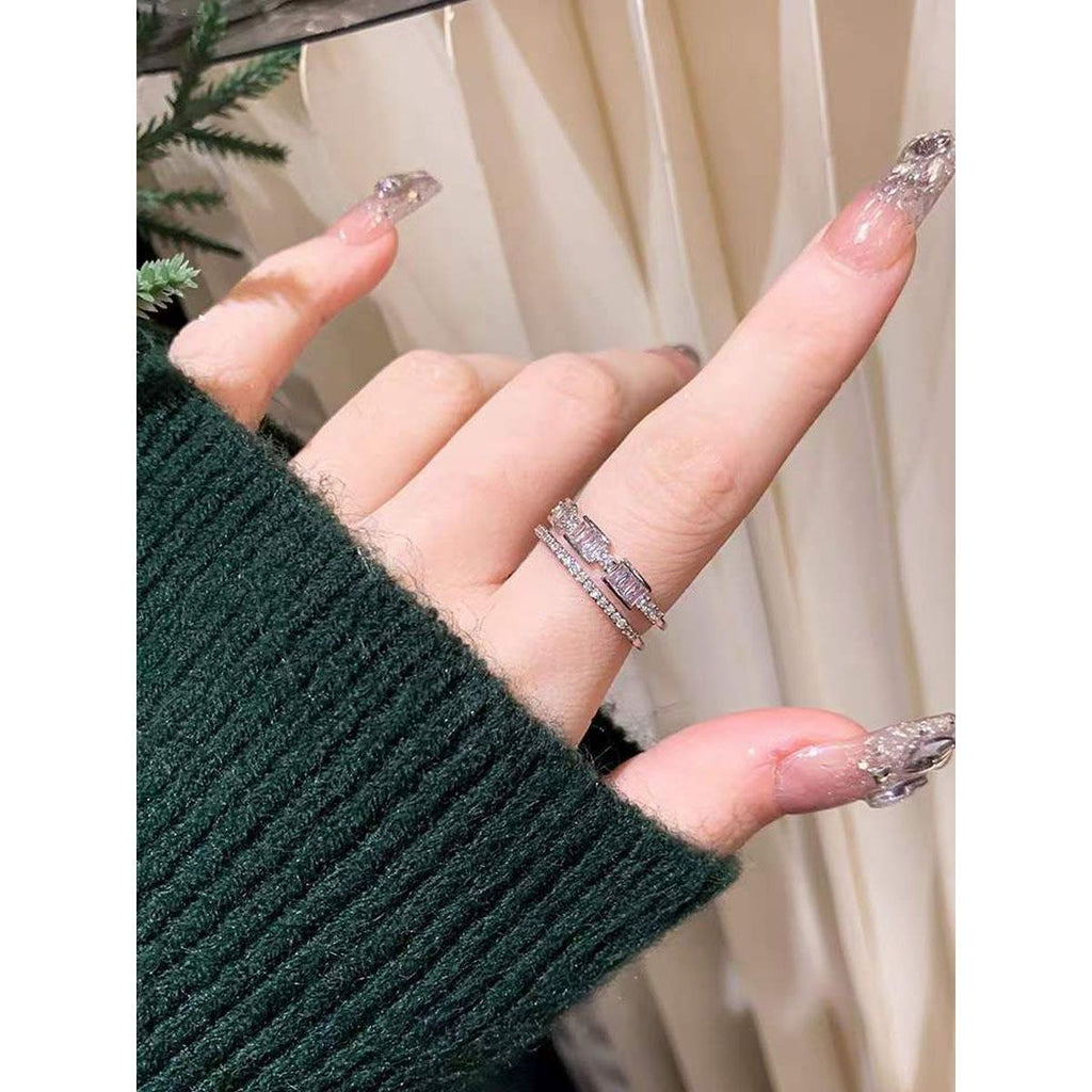 Smart Cubic Zirconia 18K Silver Free Size Open Back Ring Women Bulk