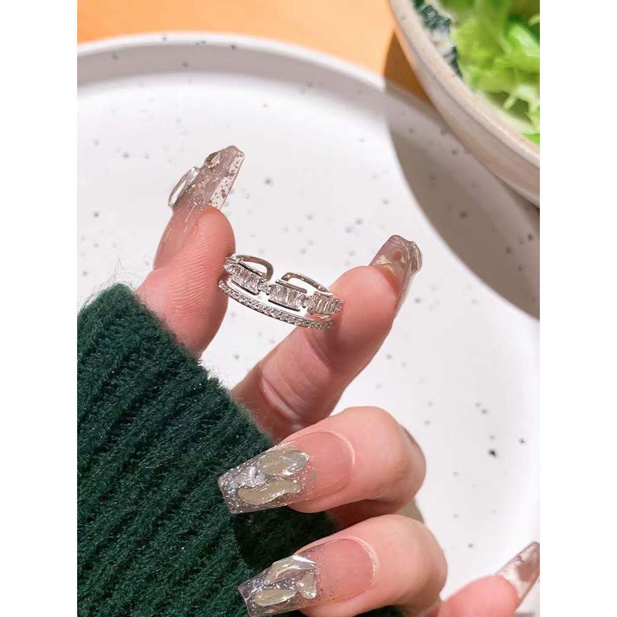 Smart Cubic Zirconia 18K Silver Free Size Open Back Ring Women Bulk