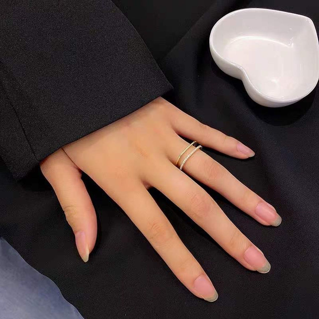 Dual Layer Square CZ 18K Gold Free Size Open Back Ring Bulk