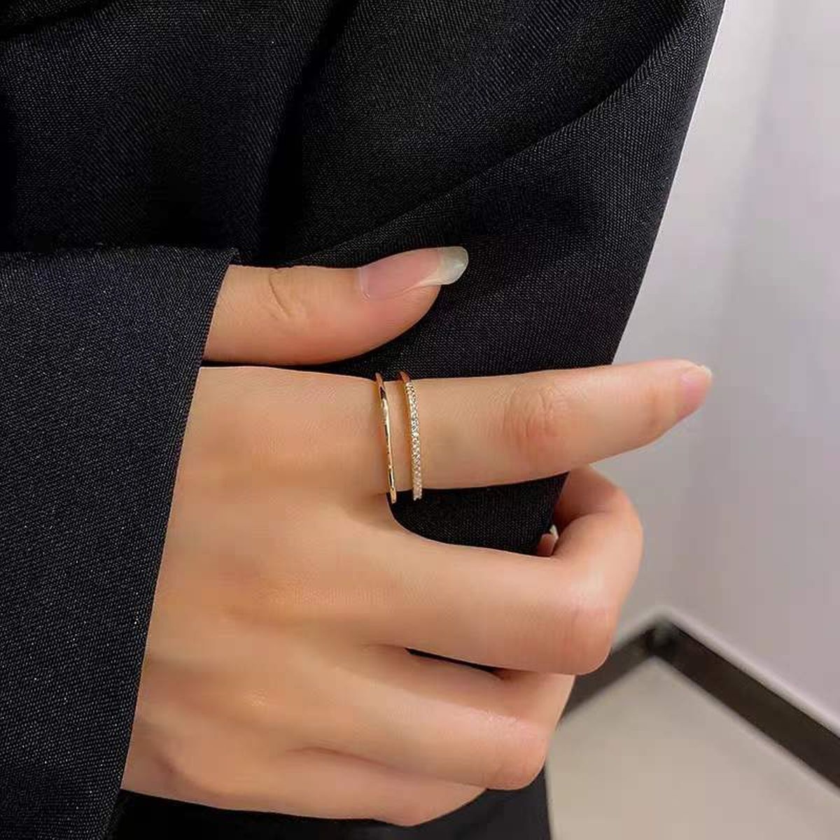 Dual Layer Square CZ 18K Gold Free Size Open Back Ring Bulk
