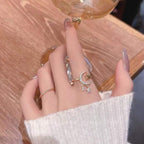 Crescent Moon Star CZ 18K Gold Free Size Open Back Ring Bulk