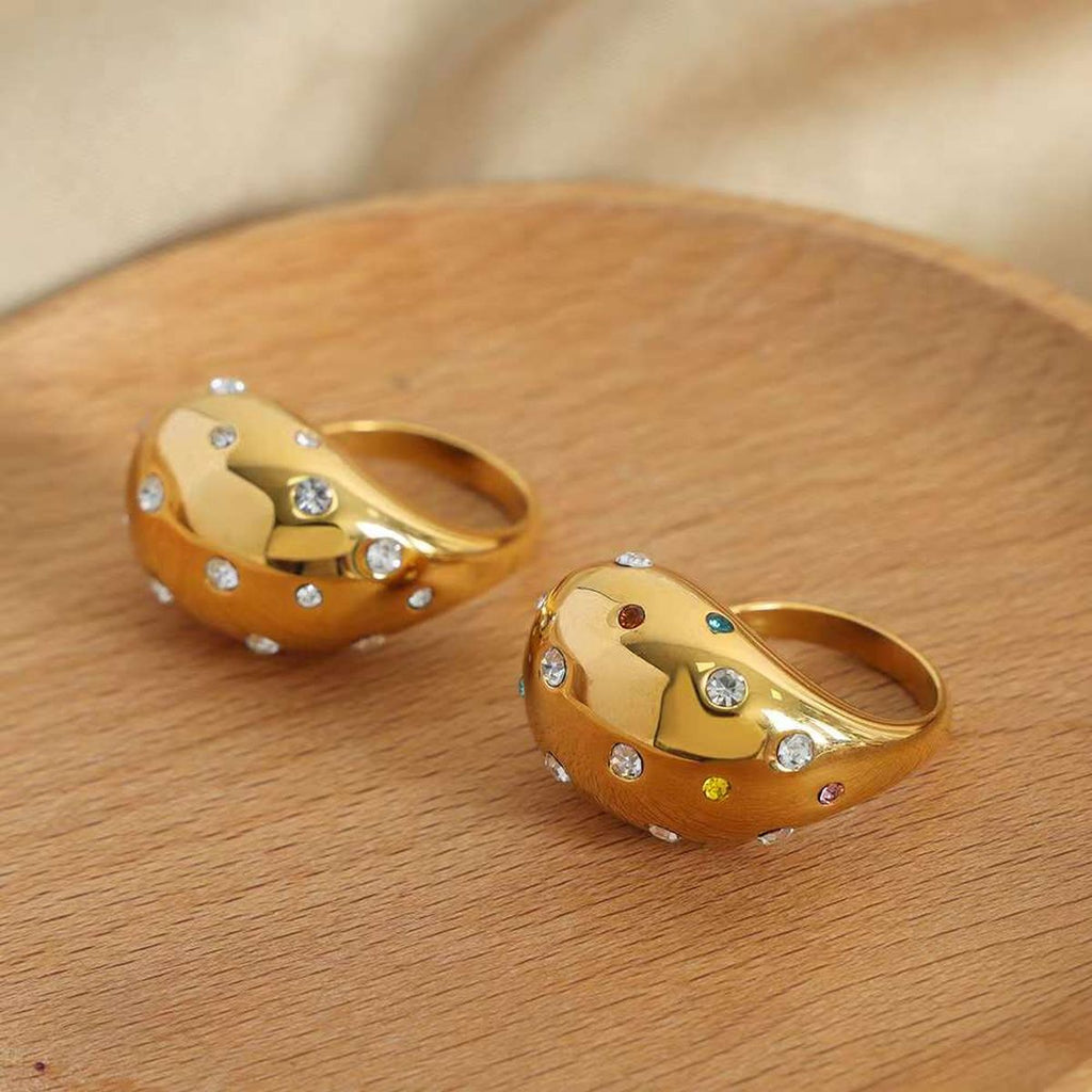 Bubble Glossy CZ 18K Gold Anti Tarnish Adjustable Free Size Ring Bulk