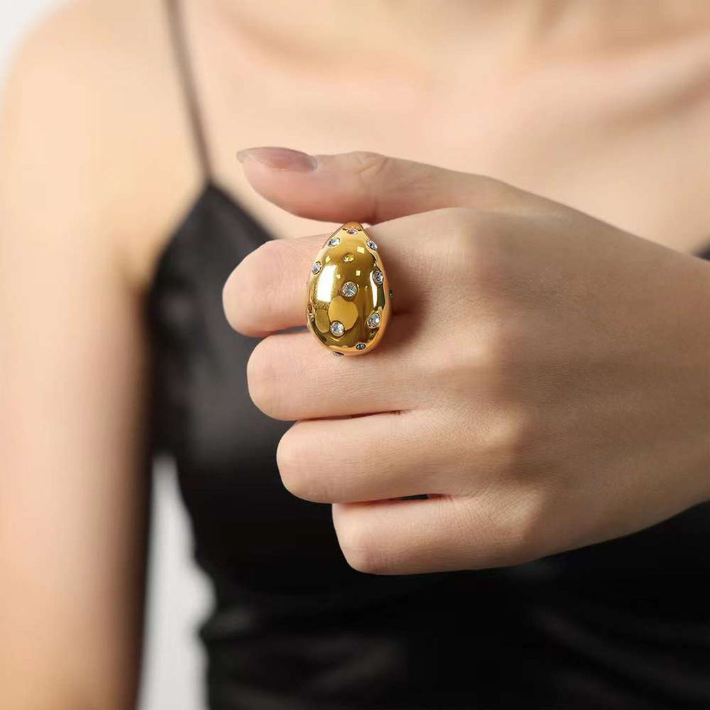 Bubble Glossy CZ 18K Gold Anti Tarnish Adjustable Free Size Ring Bulk