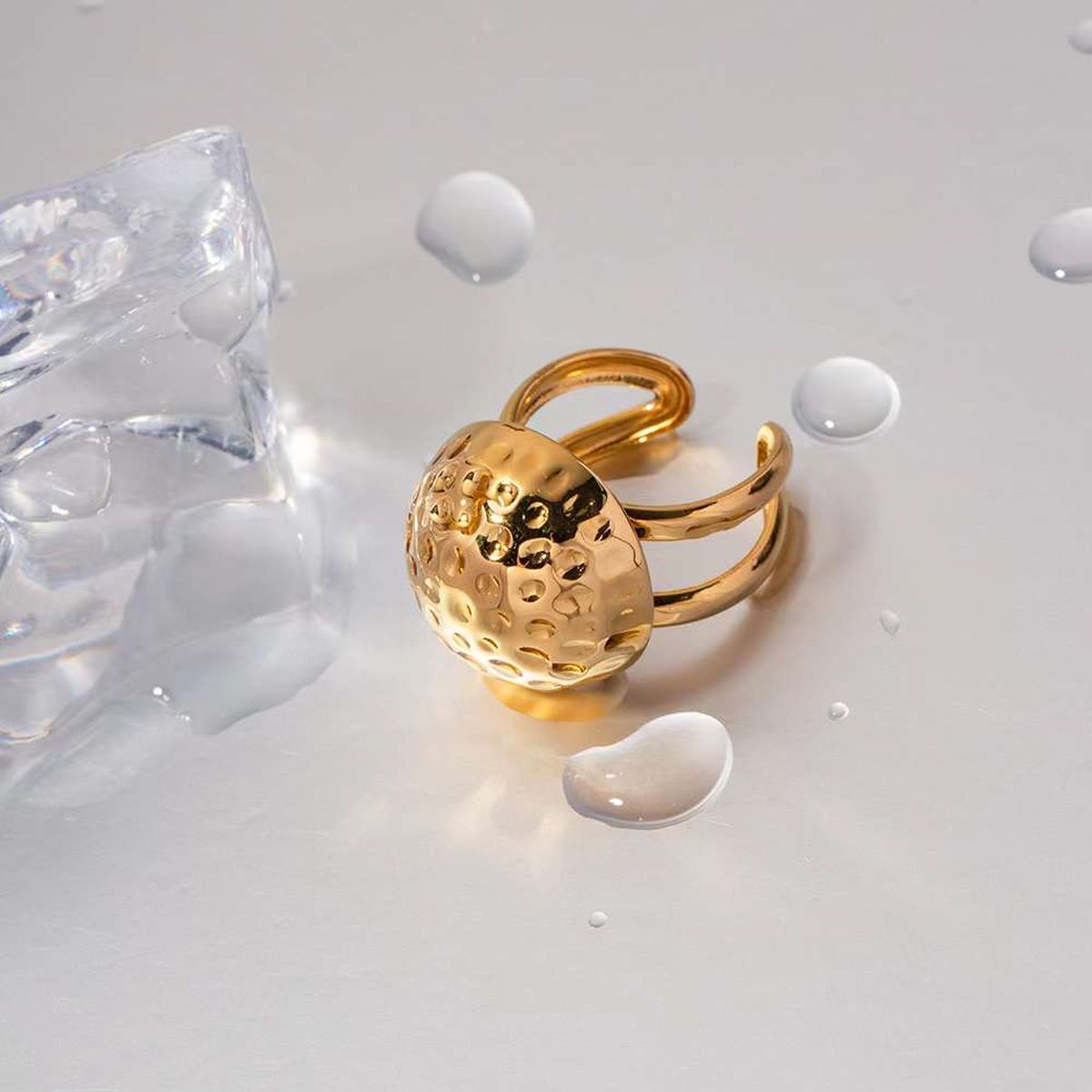 Beaten 18K Gold Anti Tarnish Adjustable Free Size Ring For Women Bulk