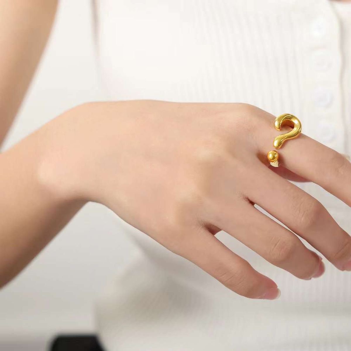Question Mark 18K Gold Anti Tarnish Adjustable Free Size Ring Bulk Secondary image