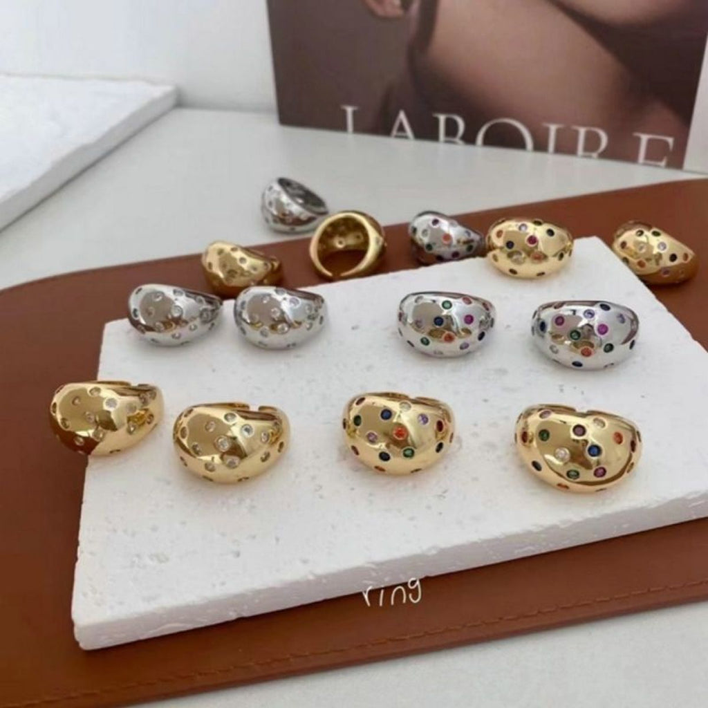 Rainbow Multi 18K Gold Anti Tarnish Cubic Zirconia Free Size Ring Bulk