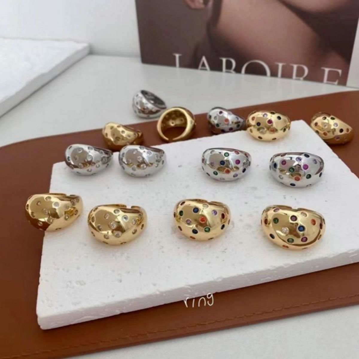 Rainbow Multi 18K Gold Anti Tarnish Cubic Zirconia Free Size Ring Bulk
