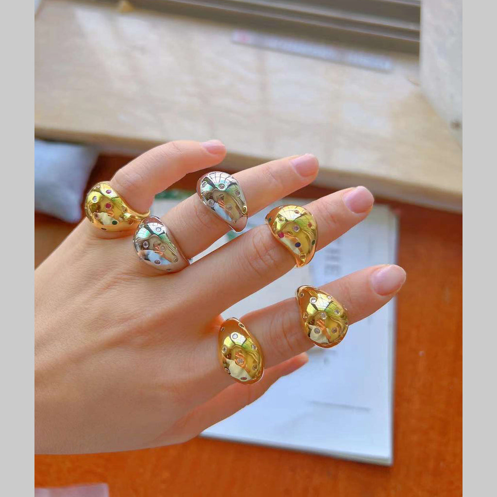 Rainbow Multi 18K Gold Anti Tarnish Cubic Zirconia Free Size Ring Bulk