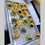 Dented Green 18K Gold Anti Tarnish Free Size Ring For Women Bulk