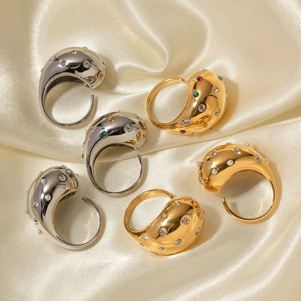 Rainbow Multi 18K Gold Anti Tarnish CZ Adjustable Ring Bulk Main image