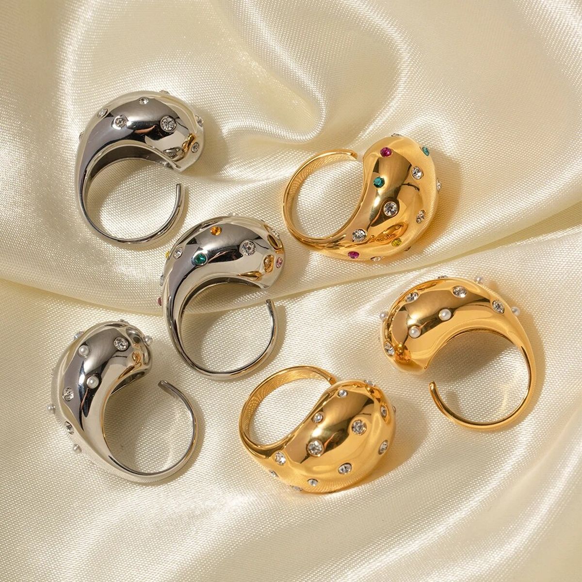 Rainbow Multi 18K Gold Anti Tarnish CZ Adjustable Ring Bulk