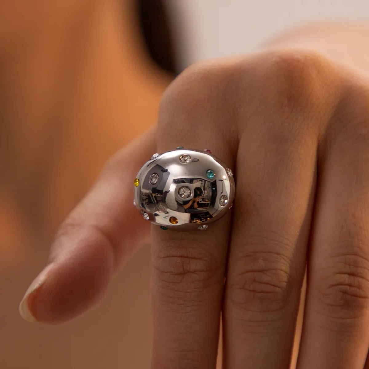 Rainbow Multi 18K Gold Anti Tarnish CZ Adjustable Ring Bulk