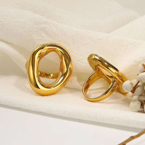 Oval 18K Gold Anti Tarnish Free Size Ring For Women Bulk Main image