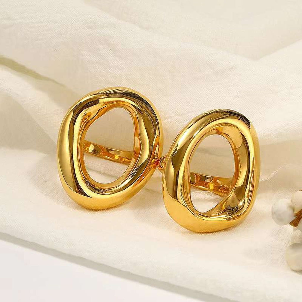 Oval 18K Gold Anti Tarnish Free Size Ring For Women Bulk