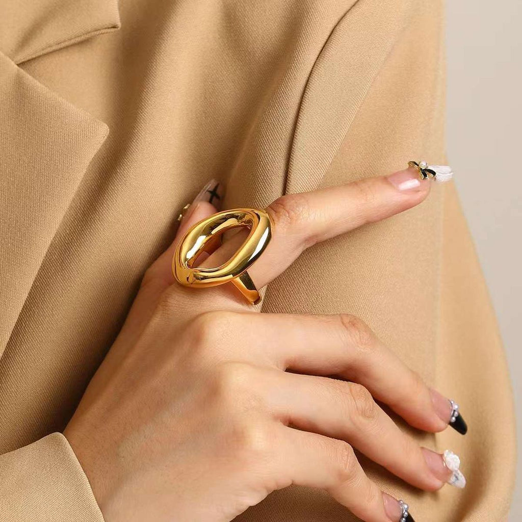 Oval 18K Gold Anti Tarnish Free Size Ring For Women Bulk