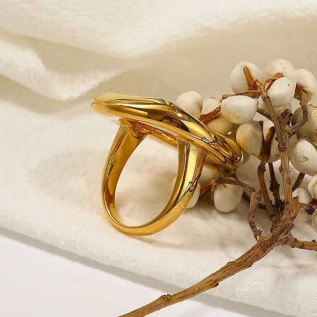 Oval 18K Gold Anti Tarnish Free Size Ring For Women Bulk