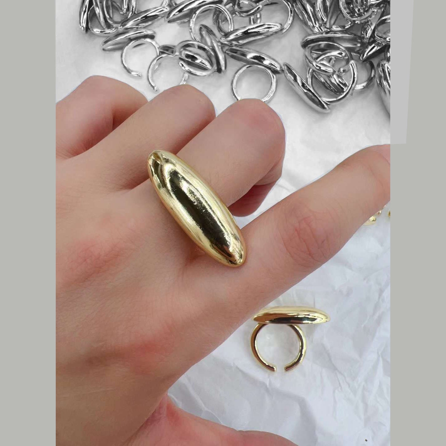 Oval 18K Gold Anti Tarnish Free Size Ring Women Bulk Main image