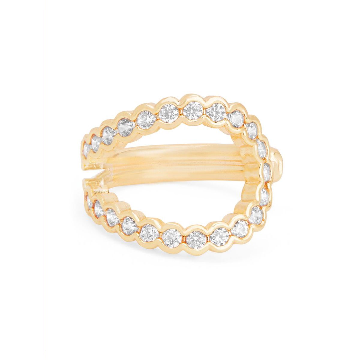 Stylish U Shape Cubic Zirconia Gold Copper Adjustable Ring Women Bulk