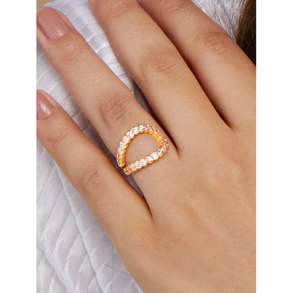 Stylish U Shape Cubic Zirconia Gold Copper Adjustable Ring Women Bulk Main image