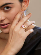 Heart Love Rectangle Solitaire CZ Gold Copper Adjustable Ring Bulk