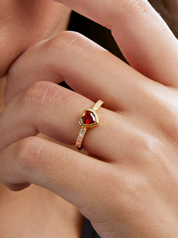Heart Love Solitaire CZ Gold Red Maroon Open Back Band Ring Bulk Main image
