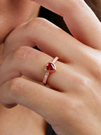 Heart Love Solitaire CZ Gold Red Maroon Open Back Band Ring Bulk