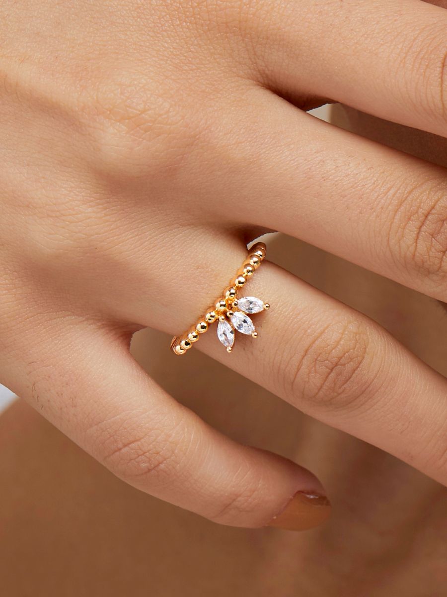Marquise Cut Solitaire Cubic Zirconia Gold Copper Adjustable Ring Bulk