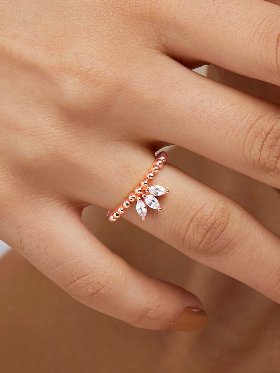 Marquise Cut Solitaire Cubic Zirconia Gold Copper Adjustable Ring Bulk