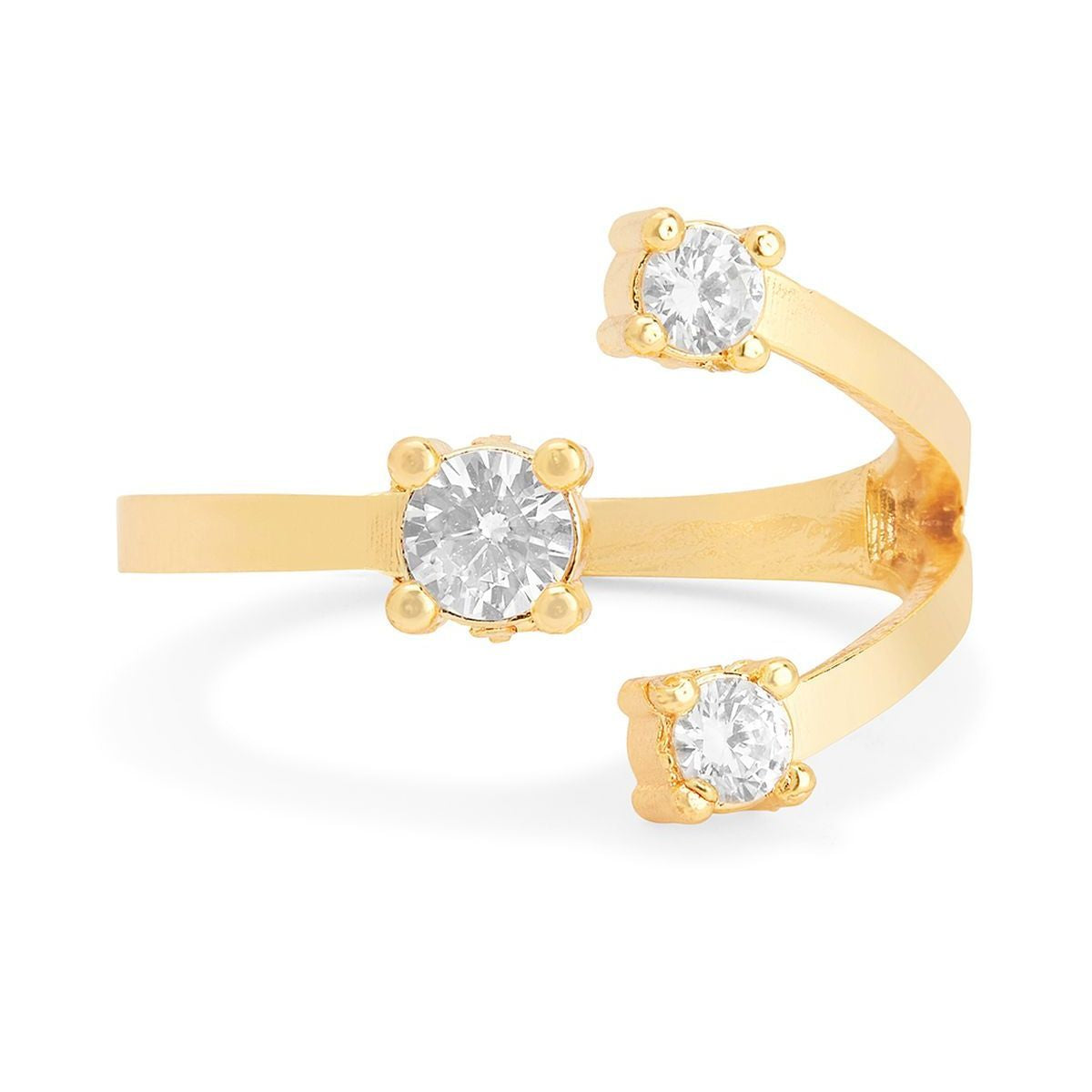 Y Shape Cubic Zirconia Gold Copper Adjustable Ring For Women Bulk