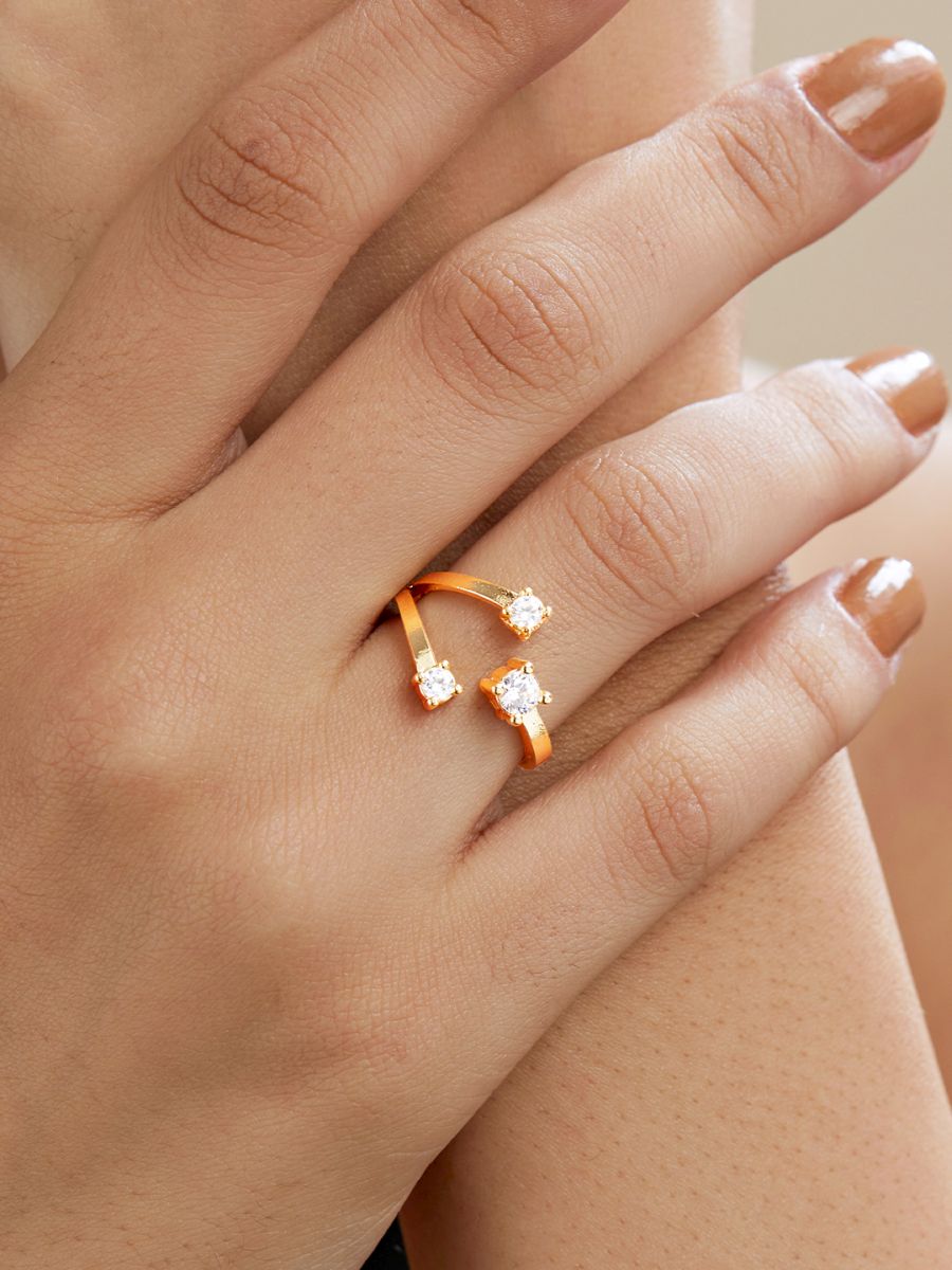 Y Shape Cubic Zirconia Gold Copper Adjustable Ring For Women Bulk