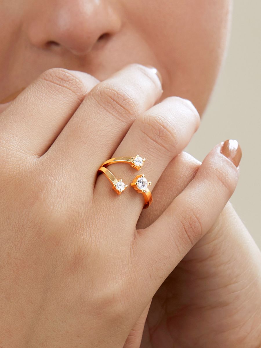 Y Shape Cubic Zirconia Gold Copper Adjustable Ring For Women Bulk