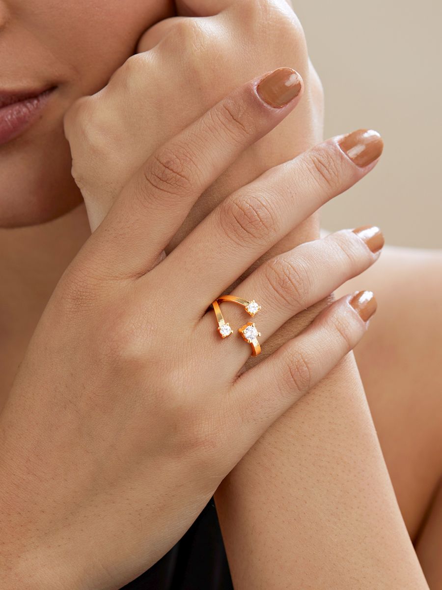 Y Shape Cubic Zirconia Gold Copper Adjustable Ring For Women Bulk