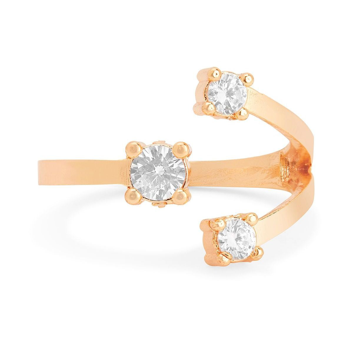 Y Shape Cubic Zirconia Gold Copper Adjustable Ring For Women Bulk