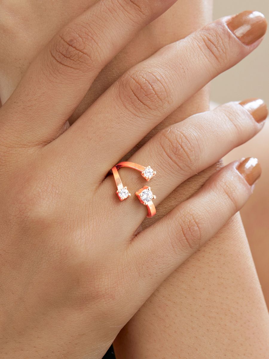 Y Shape Cubic Zirconia Gold Copper Adjustable Ring For Women Bulk