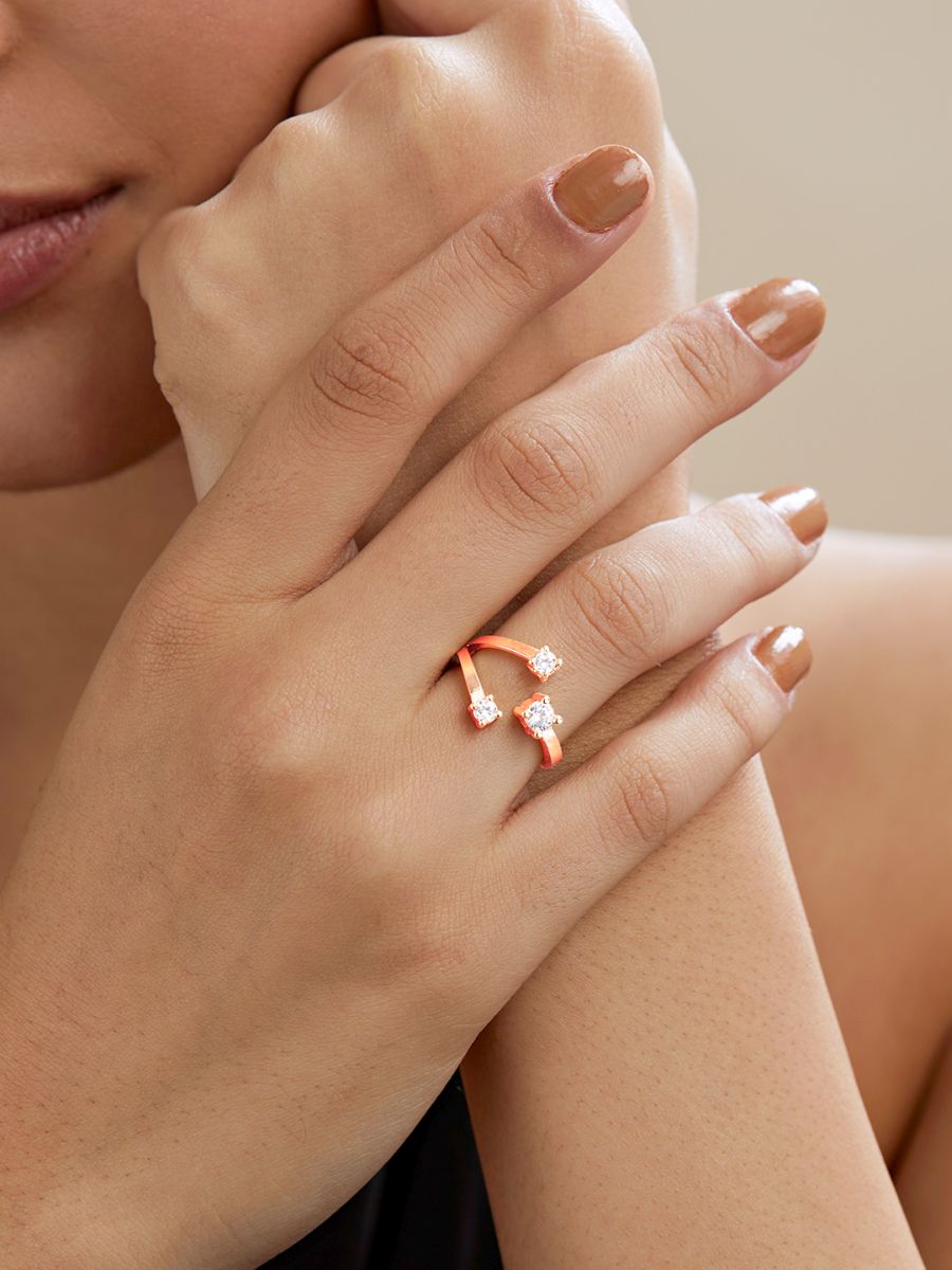Y Shape Cubic Zirconia Gold Copper Adjustable Ring For Women Bulk